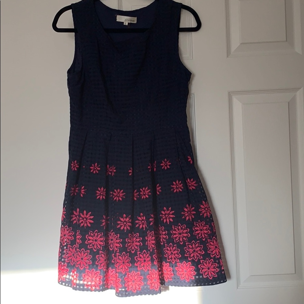 Blue cotton blend with pink flowers